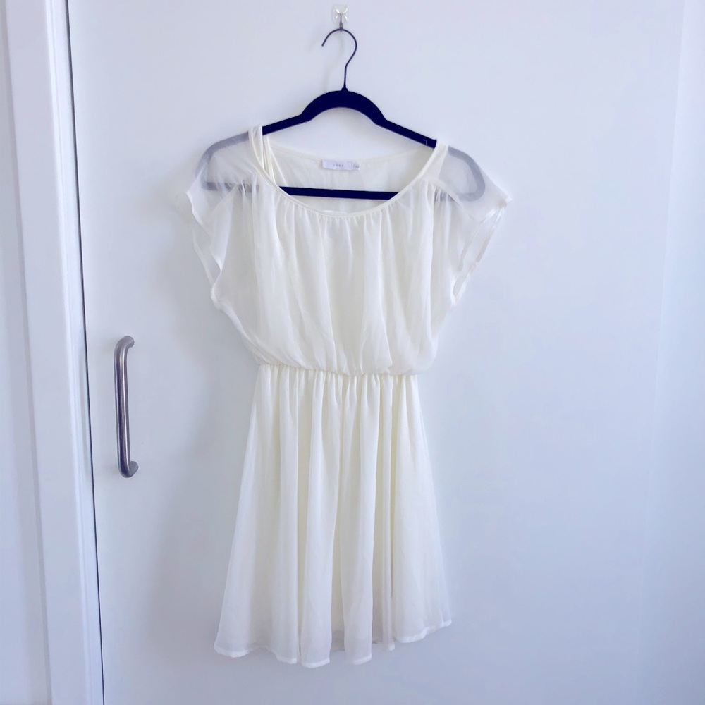 Lush White Flutter Sleeve Chiffon Dresss